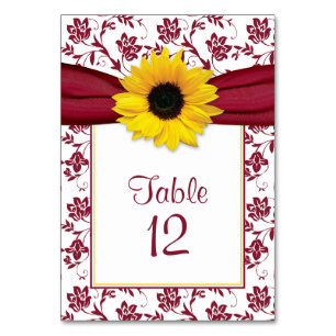 Numeração De Mesa Casamento de Padrão Floral de Sunflower Burgundy
