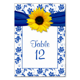 Numeração De Mesa Casamento de Padrão Floral Real Azul Sunflower