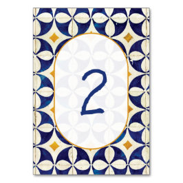 Numeração De Mesa Casamento de Padrão Português Azul e Amarelo