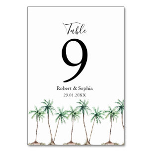 Numeração De Mesa Casamento de Palmeira em Aquarela Moderna