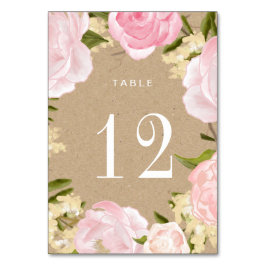 Numeração De Mesa Casamento de Papel Kraft de Peonies Rosa-Rosa-Blus