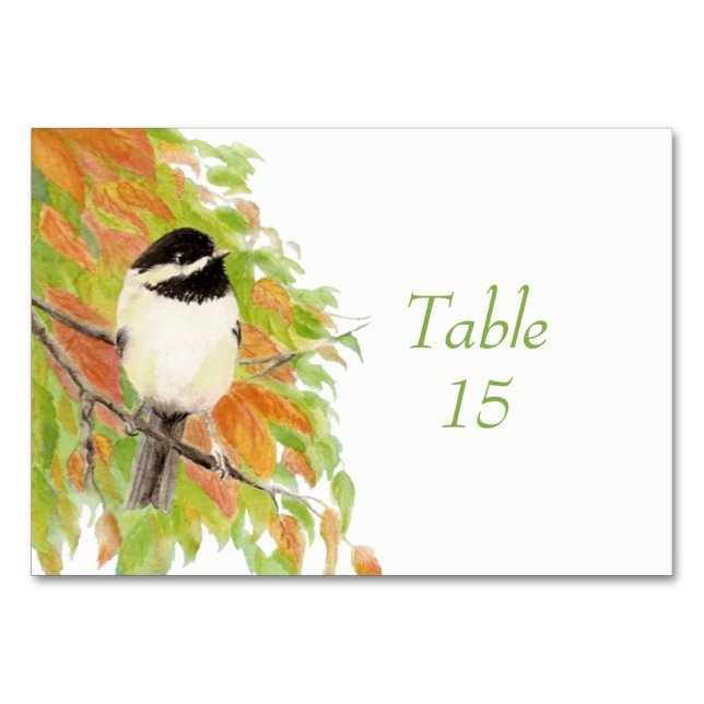Numeração De Mesa Casamento de Pássaro Chickadee de Outono em Aquare (Frente)