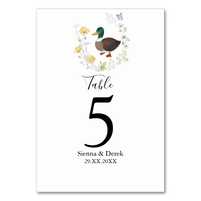 Numeração De Mesa Casamento de Pato-real com Flor Silvestre (Frente)