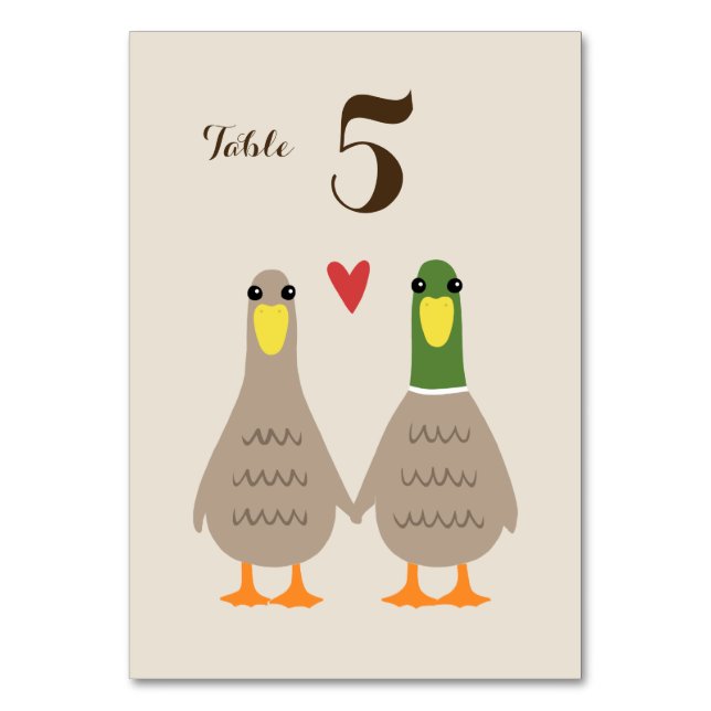 Numeração De Mesa Casamento de Patos Bonitos | Casal feliz novo (Frente)