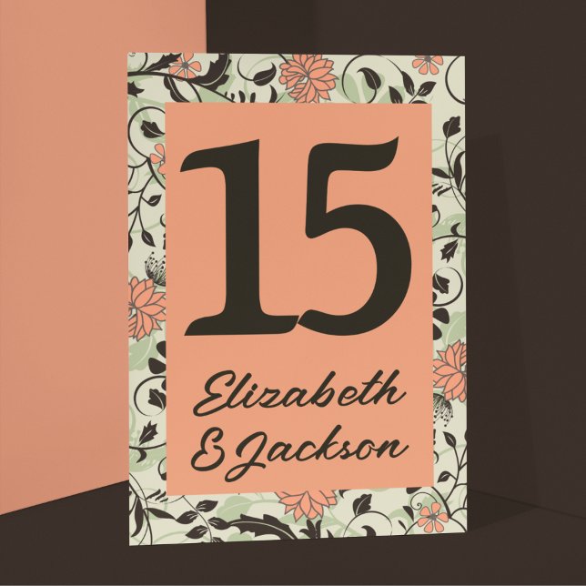 Numeração De Mesa Casamento de Peach, Green e Brown Chintz (Criador carregado)