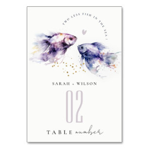 Numeração De Mesa Casamento de Peixes Costeiros Lilac Aquarela Elega