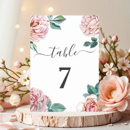 Numeração De Mesa Casamento de Peões Florais Rosa-Rosa-Blush Elegant