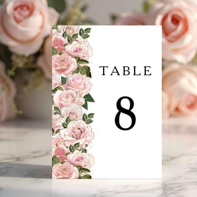 Numeração De Mesa Casamento de Peônias Florais Rosa Bege Elegante  (Elegant Blush Pink Floral Peonies Wedding Table Number)