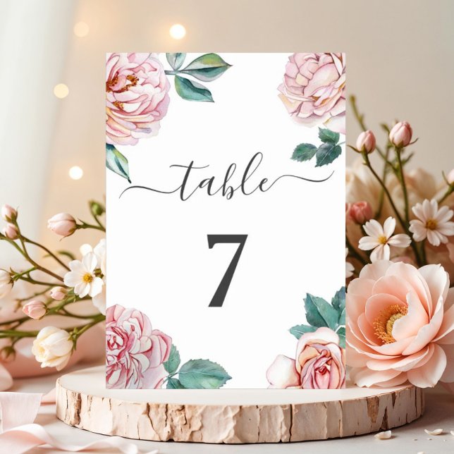 Numeração De Mesa Casamento de Peônias Florais Rosa Choque Elegante (Elegant Blush Pink Floral Peonies Wedding Table Number)