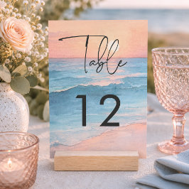 Numeração De Mesa Casamento de Praia com Pôr do Sol em Aquarela Mode