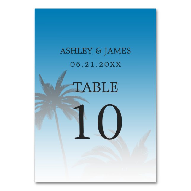 Numeração De Mesa Casamento de Praia de Palma Tropical Azul (Verso)