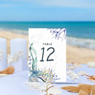 Numeração De Mesa Casamento de Praia do Oceano de Aquarela Moderna
