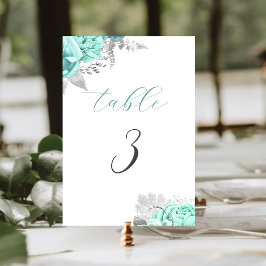 Numeração De Mesa Casamento de Prata Floral Elegante Aqua