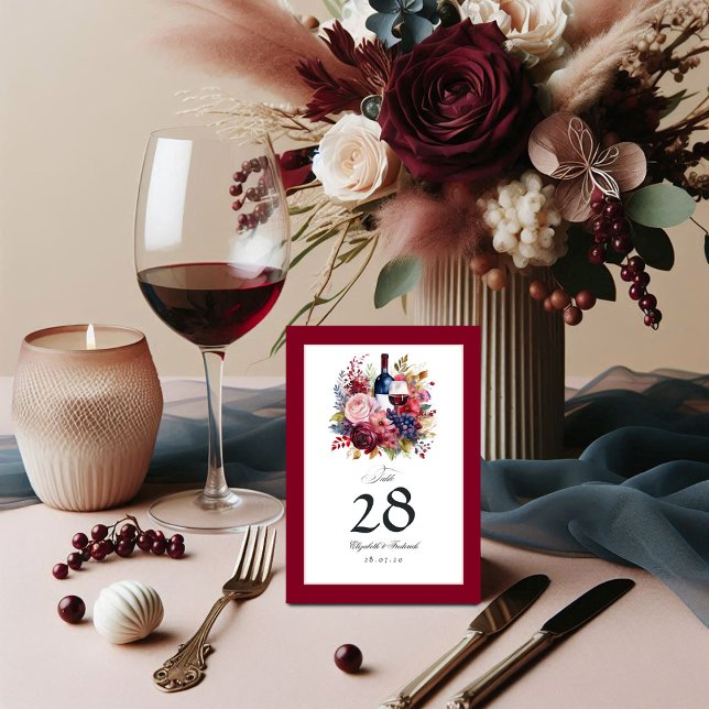 Numeração De Mesa Casamento de Provandos de vinho borgonha, Marinho  (Burgundy, Navy and Blush Wine Tasting Wedding Table Number)