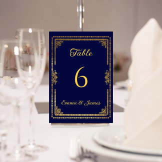 Numeração De Mesa Casamento de Quadro Azul e Dourado do Marinho de l