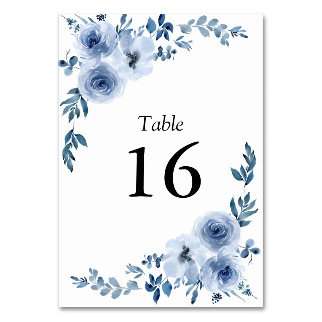 Numeração De Mesa casamento de quadro floral azul simples (Frente)
