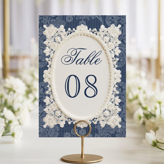 Numeração De Mesa Casamento de Renda Marfim Azul Naval de Dinheiro A (Criador carregado)
