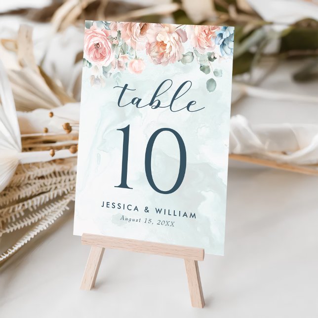 Numeração De Mesa Casamento de Rosa Azul Moderno e Trendy (Criador carregado)