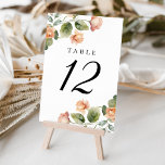 Numeração De Mesa Casamento de Rosa de Pêssego Elegante<br><div class="desc">Adicione um toque de elegância à sua recepção de casamento com nossos cartões de mesa de casamento Elegante Rosa Peach Watercolor. Apresentando delicadas rosas de pêssego e marfim com uma folhagem verde esmagadora, essas cartas exibem lindamente o número da tabela em ambos os lados. Perfeito para guiar seus hóspedes às...</div>