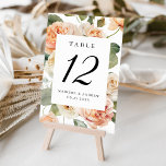 Numeração De Mesa Casamento de Rosa de Pêssego Elegante<br><div class="desc">Adicione um toque de elegância à sua recepção de casamento com nossos cartões de mesa de casamento Elegante Rosa Peach Watercolor. Apresentando delicadas rosas de pêssego e marfim com uma folhagem verde esmagadora, essas cartas exibem lindamente o número da mesa, os nomes dos casais e a data do casamento em...</div>