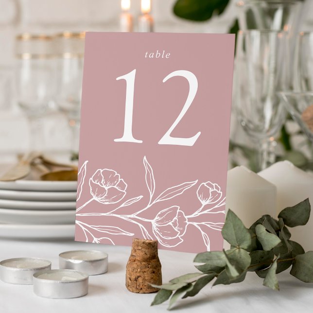 Numeração De Mesa Casamento de Rosa Empolvada Floral Esboçada (Criador carregado)