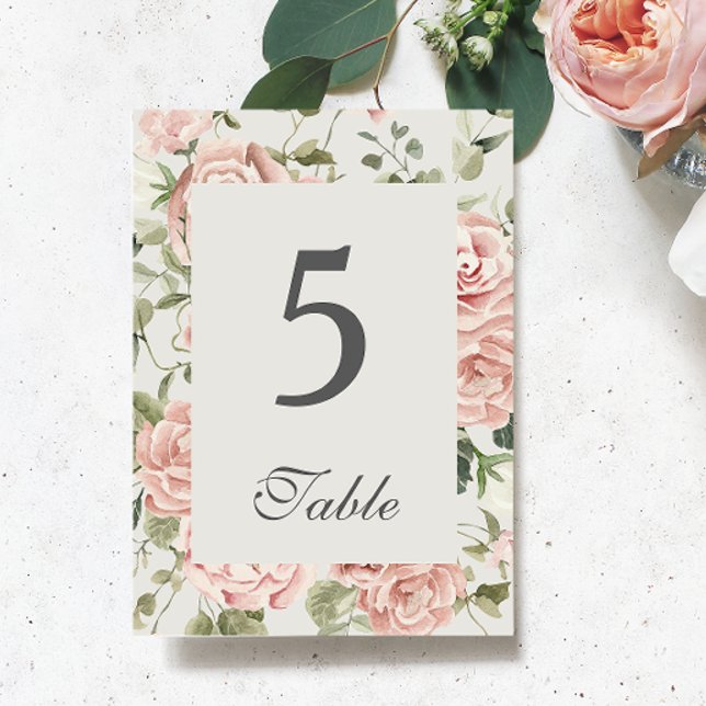Numeração De Mesa Casamento de Rosa Rosa no Jardim de Aquarela Elega (Criador carregado)