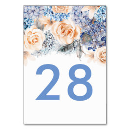 Numeração De Mesa Casamento de Rosas Azul Hydrangea e Peach