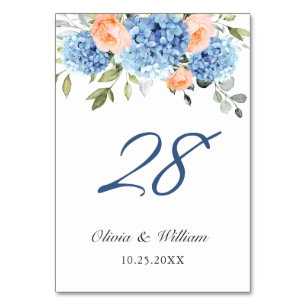 Numeração De Mesa Casamento de Rosas Blush de Hydrangea Azul Elegant