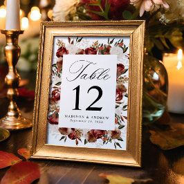 Numeração De Mesa Casamento de Rosas Burgundy Rústico e Marfim