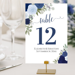 Numeração De Mesa Casamento de Rosas de Aquarela e Azul