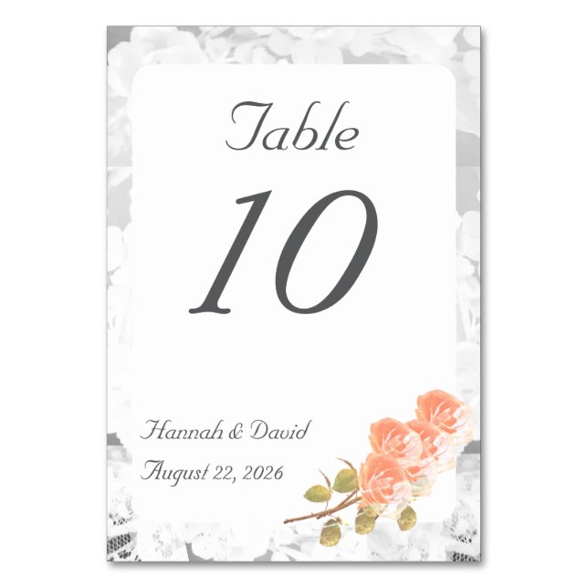 Numeração De Mesa Casamento de Rosas e rendas brancas elegantes (Frente)