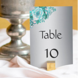 Numeração De Mesa Casamento de Rosas Elegante Silver e Aqua