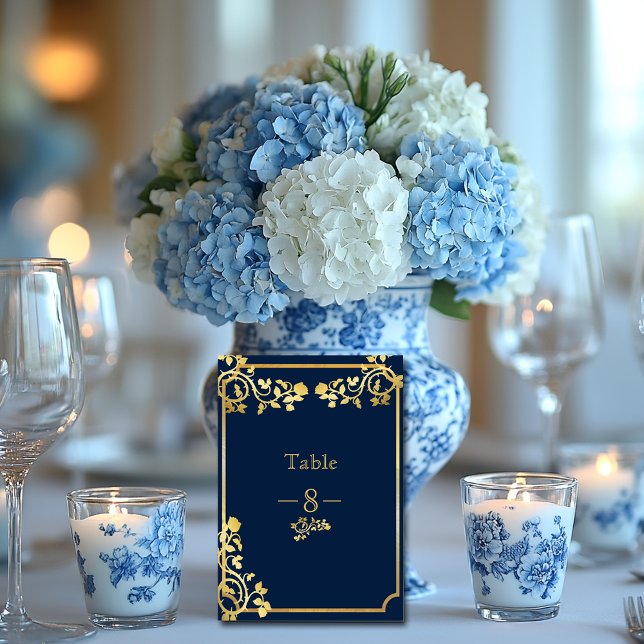 Numeração De Mesa Casamento de Rosas em Azul Marinho e Dourado (Criador carregado)
