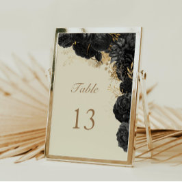 Numeração De Mesa Casamento de Rosas Pretos Dourados com Aquarela