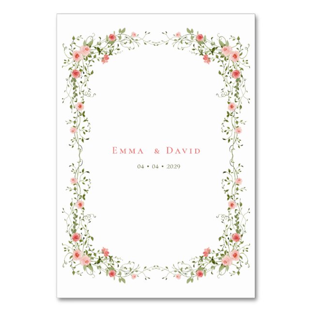 Numeração De Mesa Casamento de Rosas Rosa Elegante Botânico (Verso)