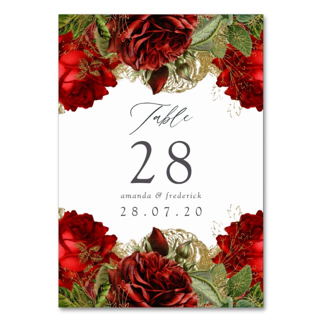 Numeração De Mesa Casamento de Rosas ruivos e Dourados (Frente)