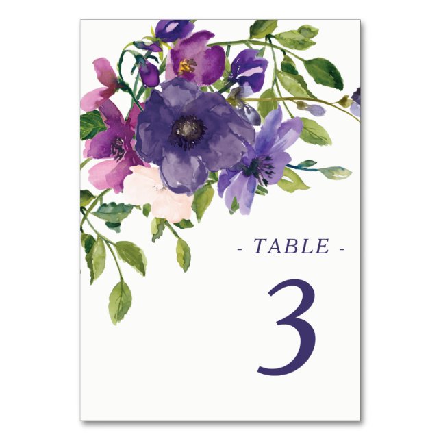 Numeração De Mesa Casamento de Rosas Selvagens Violetas Azuis (Frente)