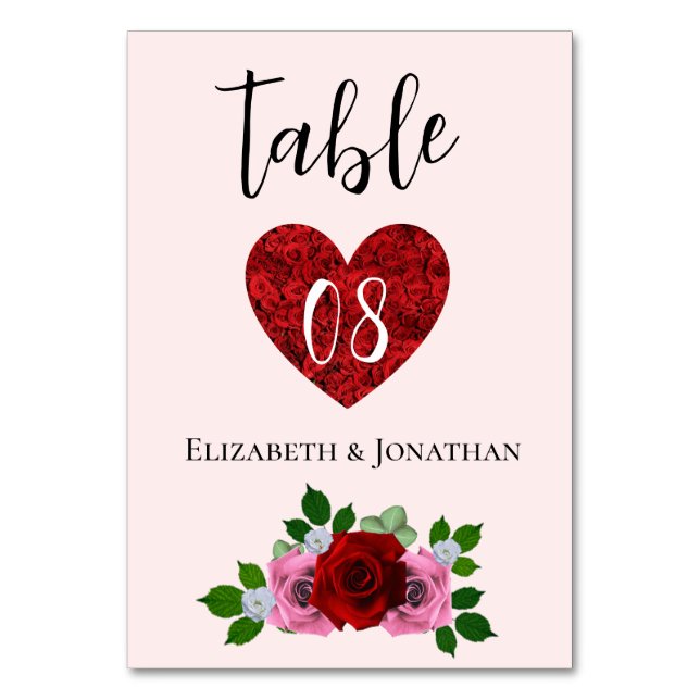 Numeração De Mesa Casamento de Rosas Vermelhas e Rosa (Frente)