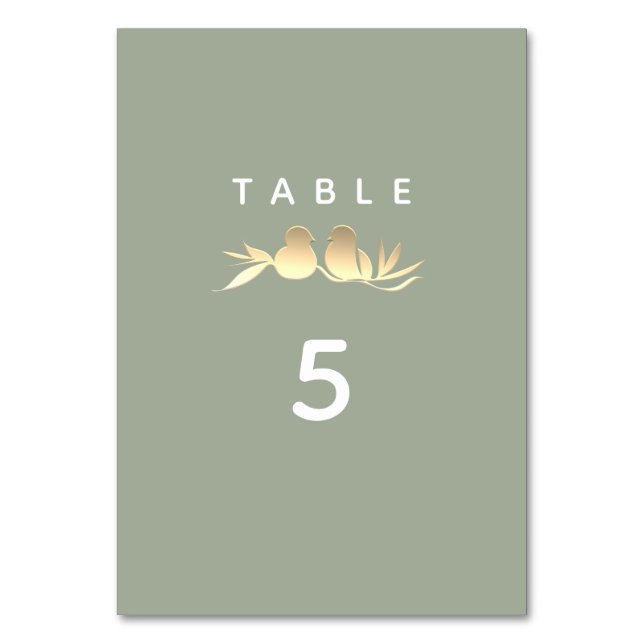 Numeração De Mesa Casamento de Sage Green Dourado Lovebird (Frente)