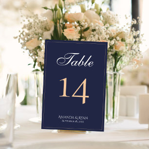 Numeração De Mesa Casamento de Script Azul do Marinho Elegante Moder