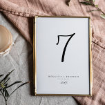 Numeração De Mesa Casamento de Script Botânico Negro e Branco minima<br><div class="desc">Um design de dois lados tem um simples script de caligrafia preto e branco único e minimalista com sotaque de folha botânica. Adicione facilmente o número,  o nome e a data a tantos cartões de mesa quantos você precisar. certifique-se de adicionar cada cartão ao carrinho antes de comprar.</div>