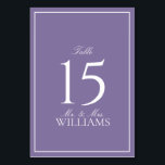 Numeração De Mesa Casamento de Script Clássico de Lavanda Lilac Eleg<br><div class="desc">Um clássico, elegante número da mesa de casamento da lavanda lilás, com caligrafia de script. Perfeito para a noiva moderna ter um caso formal. Pacote de exibição aqui: https://www.zazzle.com/collections/elegant_lilac_lavender_classic_script_wedding-119845502590580190 Entre em contato com o designer para obter produtos correspondentes para completar o conjunto OU para variações de cor deste design. Copyright...</div>