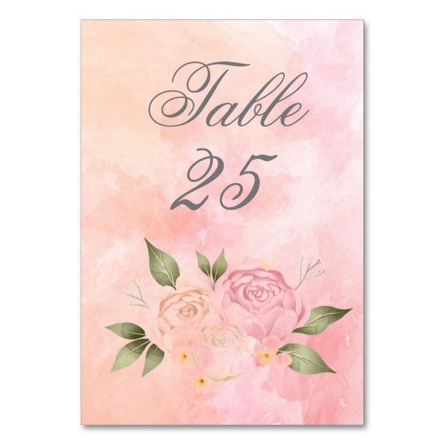 Numeração De Mesa Casamento de Script de Aquarela Floral Rosa (Frente)
