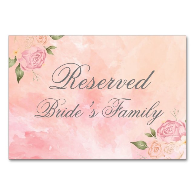 Numeração De Mesa Casamento de Script de Aquarela Floral Rosa Blush (Frente)
