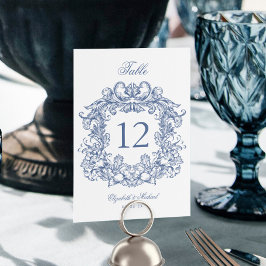 Numeração De Mesa Casamento de Script de Crest de Vintage Azul Elega