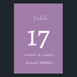 Numeração De Mesa Casamento de Script de Lavanda Minimalista Persona<br><div class="desc">Lavanda elegante com placa de número de tabela personalizada de script de fonte branca</div>