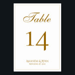 Numeração De Mesa Casamento de Script de Ouro Elegante Moderno<br><div class="desc">Número da Tabela de Casamento de Script Elegante Moderno. O cartão é moderno e elegante,  com uma borda fina e um roteiro em cor de ouro. Personalize cada placa separadamente para cada número de tabela e coloque-a separadamente no carrinho. Personalize todo o texto na placa de mesa.</div>