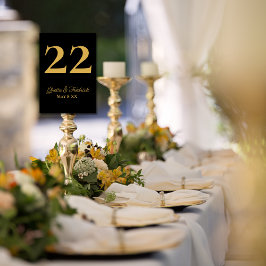 Numeração De Mesa Casamento de Script Dourado Negro Elegância Simple