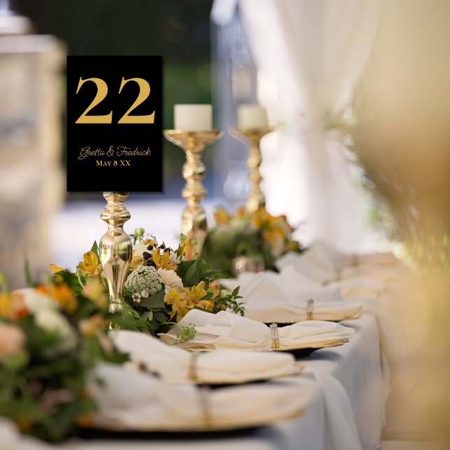 Numeração De Mesa Casamento de Script Dourado Negro Elegância Simple (Criador carregado)