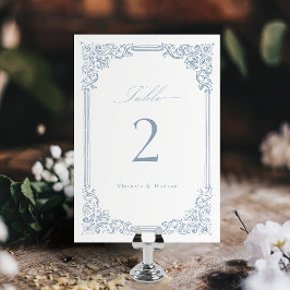 Numeração De Mesa Casamento de Script Elegante de Moldura Azul Dusty